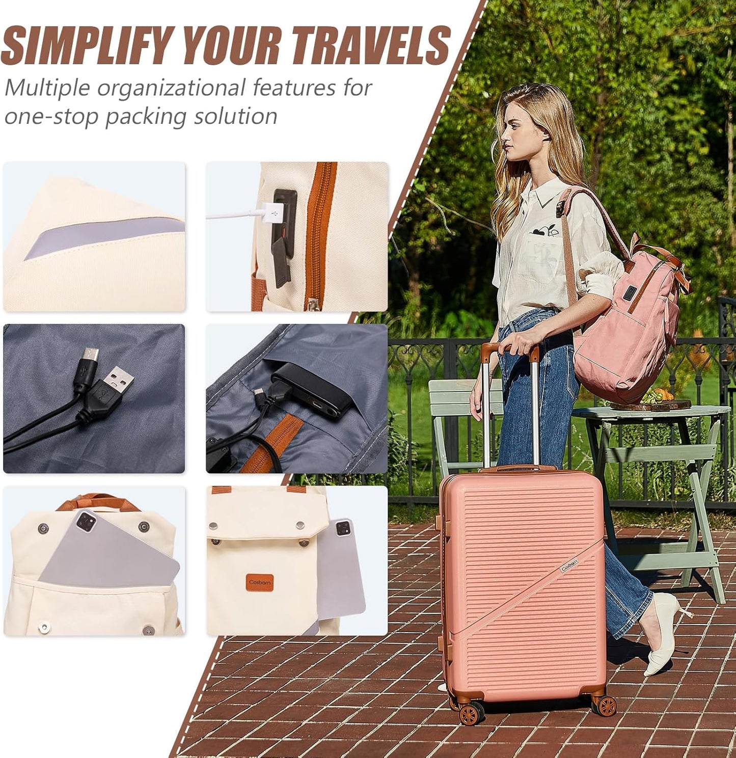 5-Piece Luggage Set with Spinner Wheels, Hard-Shell ABS Luggage Set with Tsa Lock, Lightweight Hard-Shell Waterproof Travel Case, Unisex, Gray