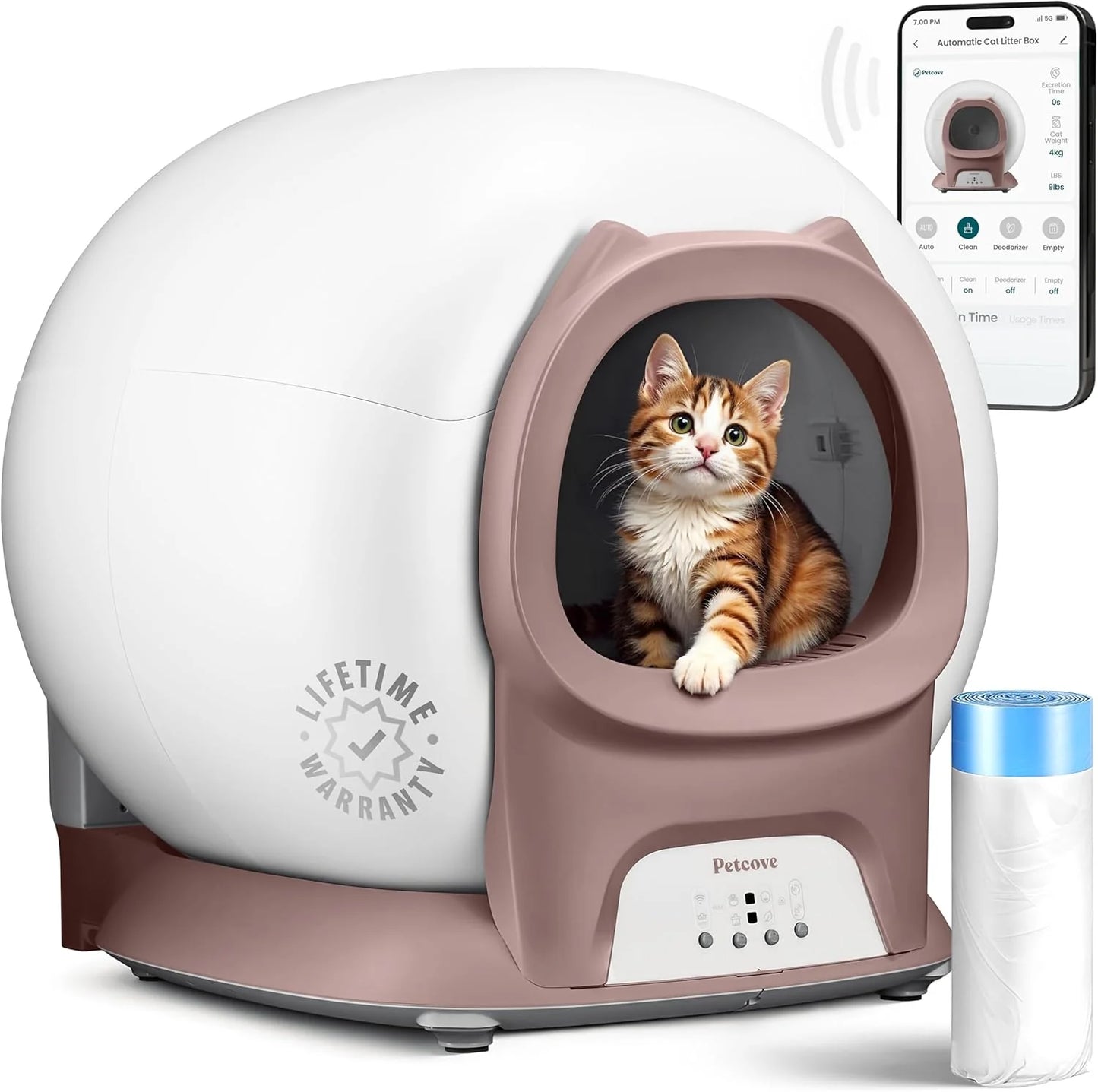 Self Cleaning Litter Box with Auto Safety Sensors for Multiple Cats - Automatic Cat Litter Box Self-Cleaning - Covered Odor Removal with APP Control - Compatible On All WiFi