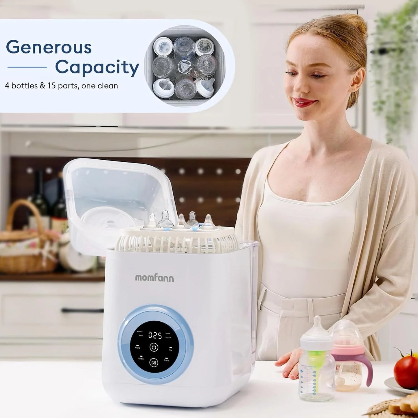 Baby Bottle Washer-19 Min Rapid Wash, Sterilizer and Dryer, All-in-One Cleaner, Bottles, Pump Parts & Baby Essentials