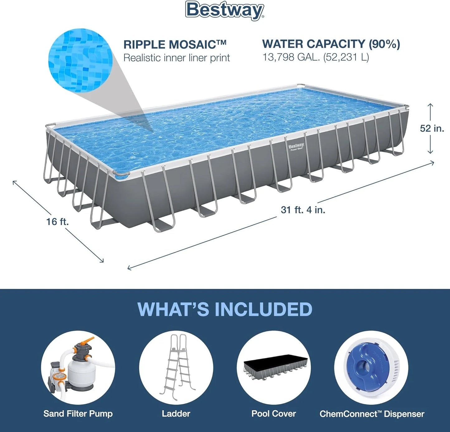 Power Steel 14' x 8'2" x 39.5" Oval Above Ground Pool Set | Includes 530gal Filter Pump, Ladder, ChemConnect Dispener
