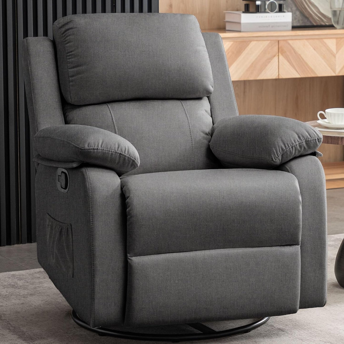 Reclining rocking chair 360 degree rotating fabric sliding reclining chair