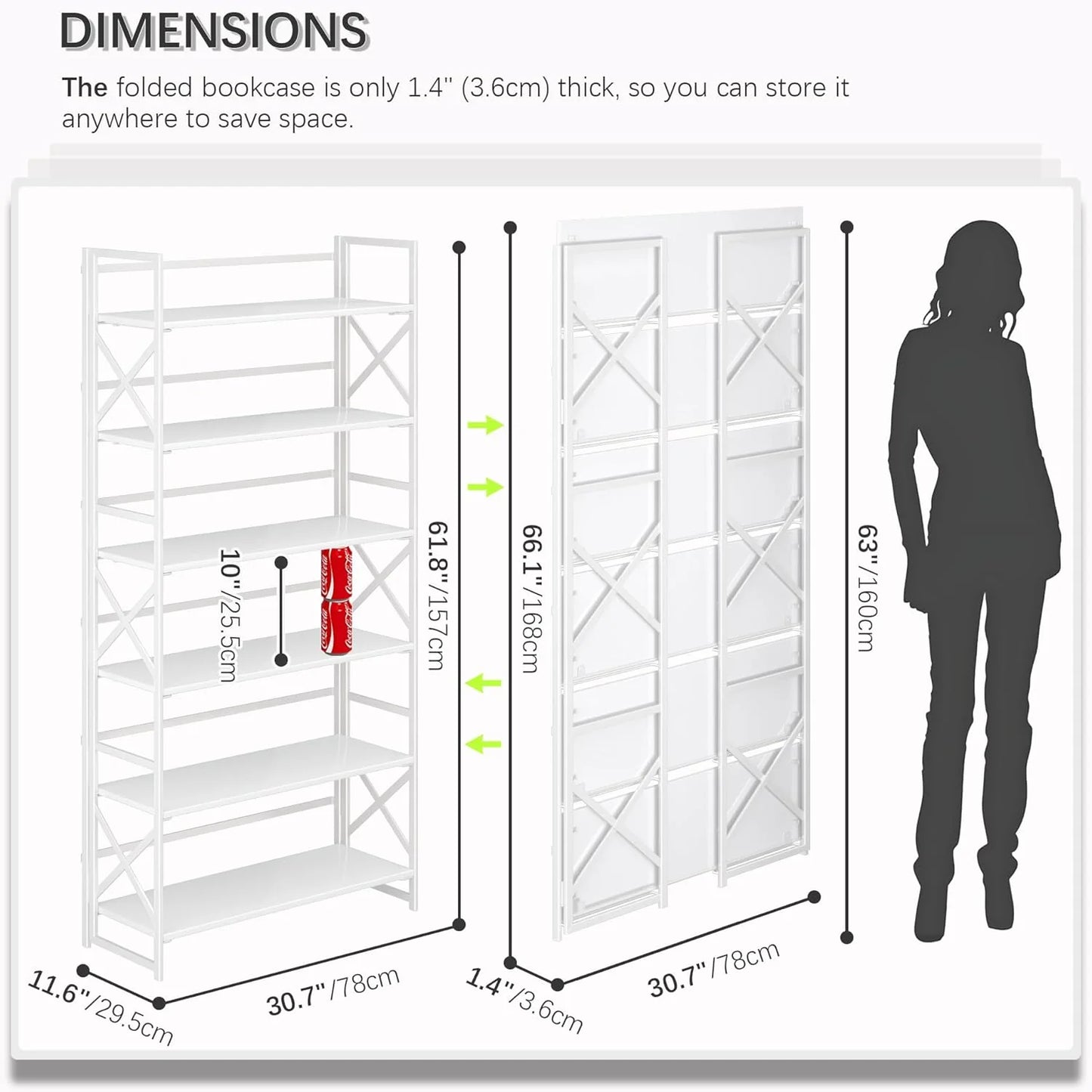 5 Tiers No Assembly Book Shelves 51.2" H Folding Bookshelf Bookcase