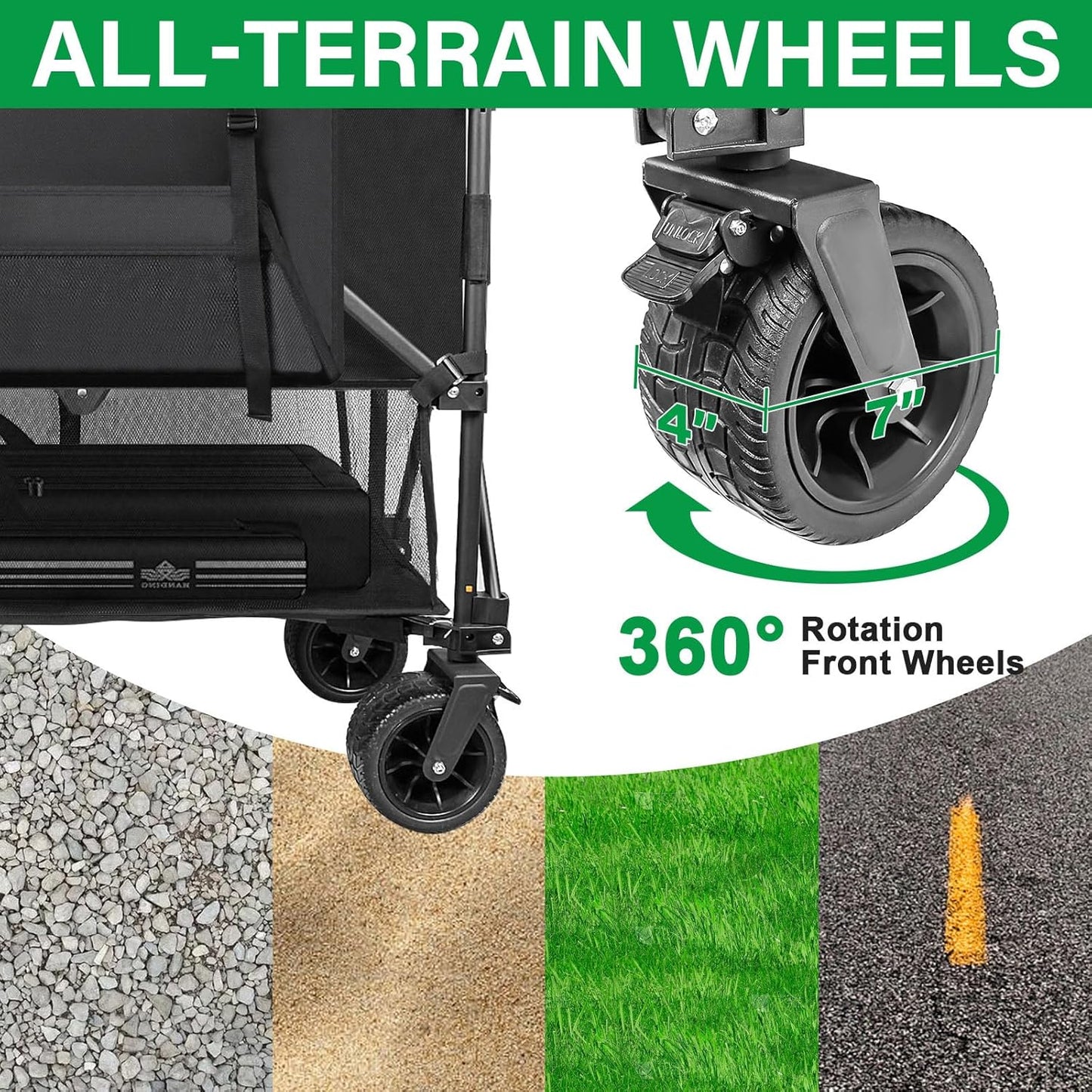 Double Decker Wagon 600lb Capacity & 400L Collapsible Sports Wagon with Big Wheels 54" Extended Utility Folding Cart