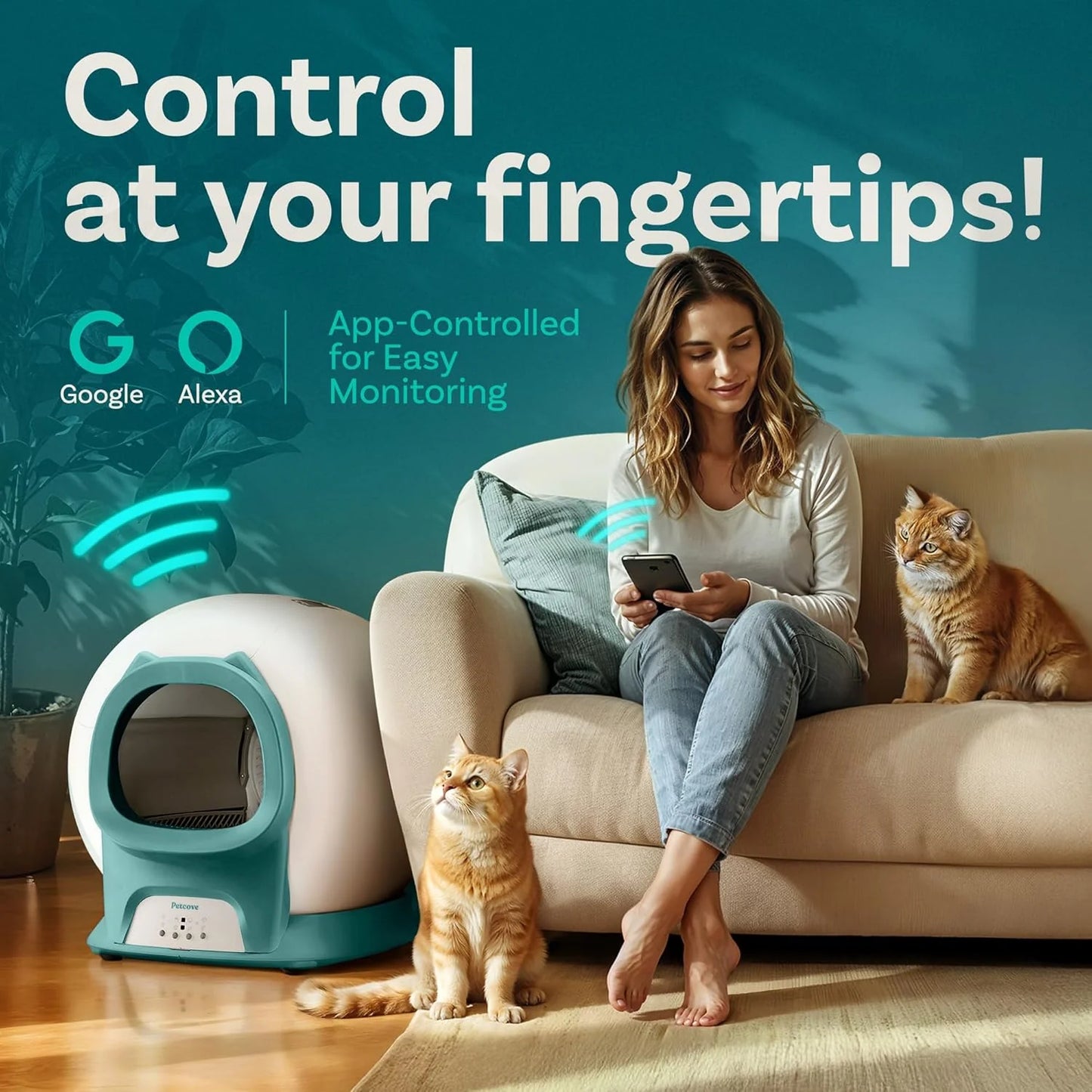 Self Cleaning Litter Box with Auto Safety Sensors for Multiple Cats - Automatic Cat Litter Box Self-Cleaning - Covered Odor Removal with APP Control - Compatible On All WiFi