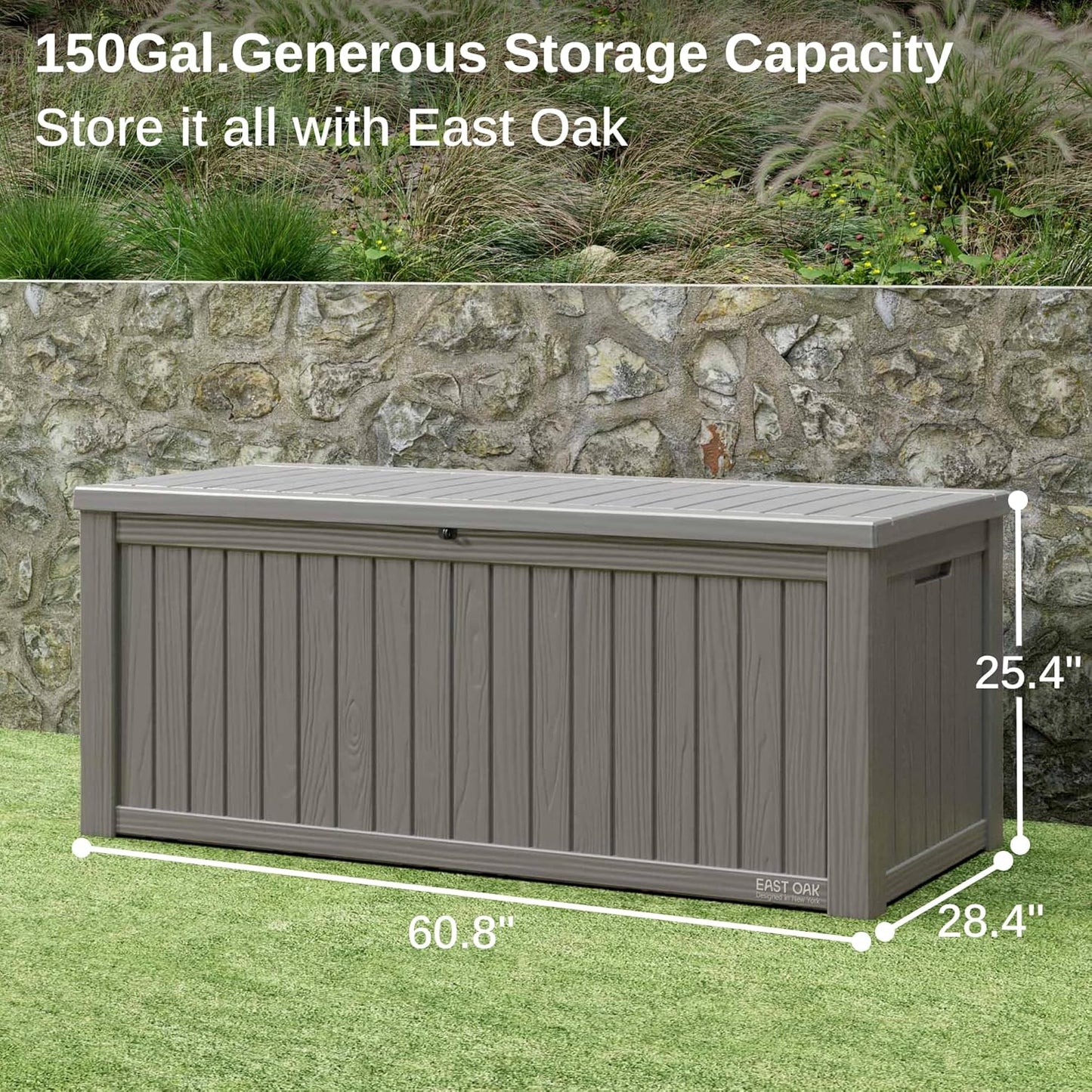 EAST OAK Outdoor Storage Box, 60 Gallon Deck Box Indoor and Outdoor Use, Waterproof Resin Storage Bin