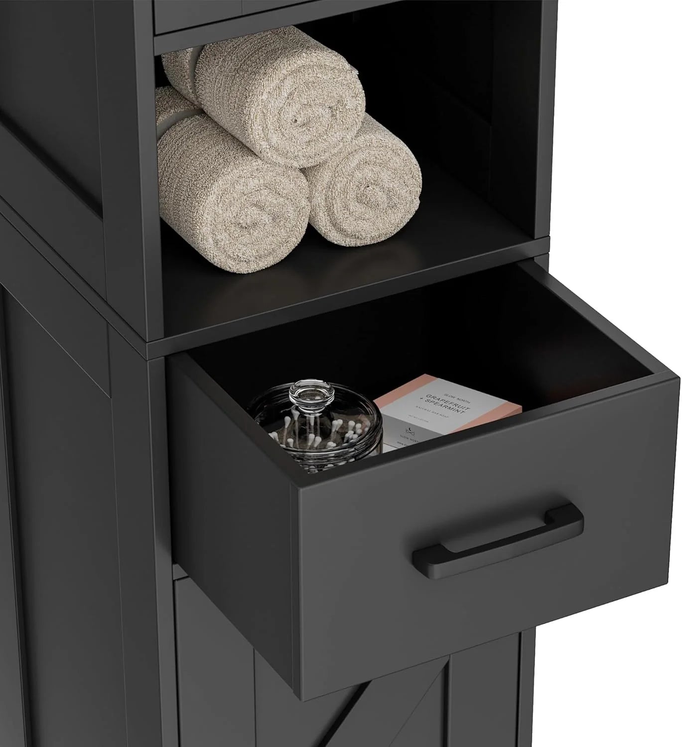 Homhedy 67" H Tall Bathroom Storage Cabinet with 2 Barn Doors and 1 Drawer, Narrow Storage Unit, Adjustable Shelves, Floor Cabinet for Bathroom, Living Room, Entryway, Kitchen, White, (15.7" W)