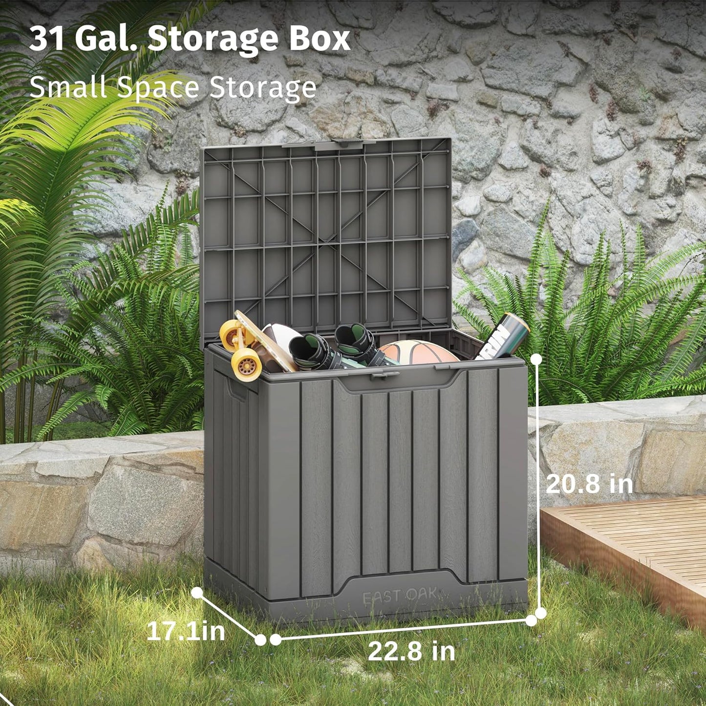 EAST OAK Outdoor Storage Box, 60 Gallon Deck Box Indoor and Outdoor Use, Waterproof Resin Storage Bin