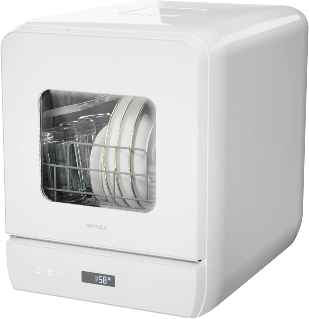 Hermitlux tabletop dishwasher, 7 wash programs, portable mini dishwasher