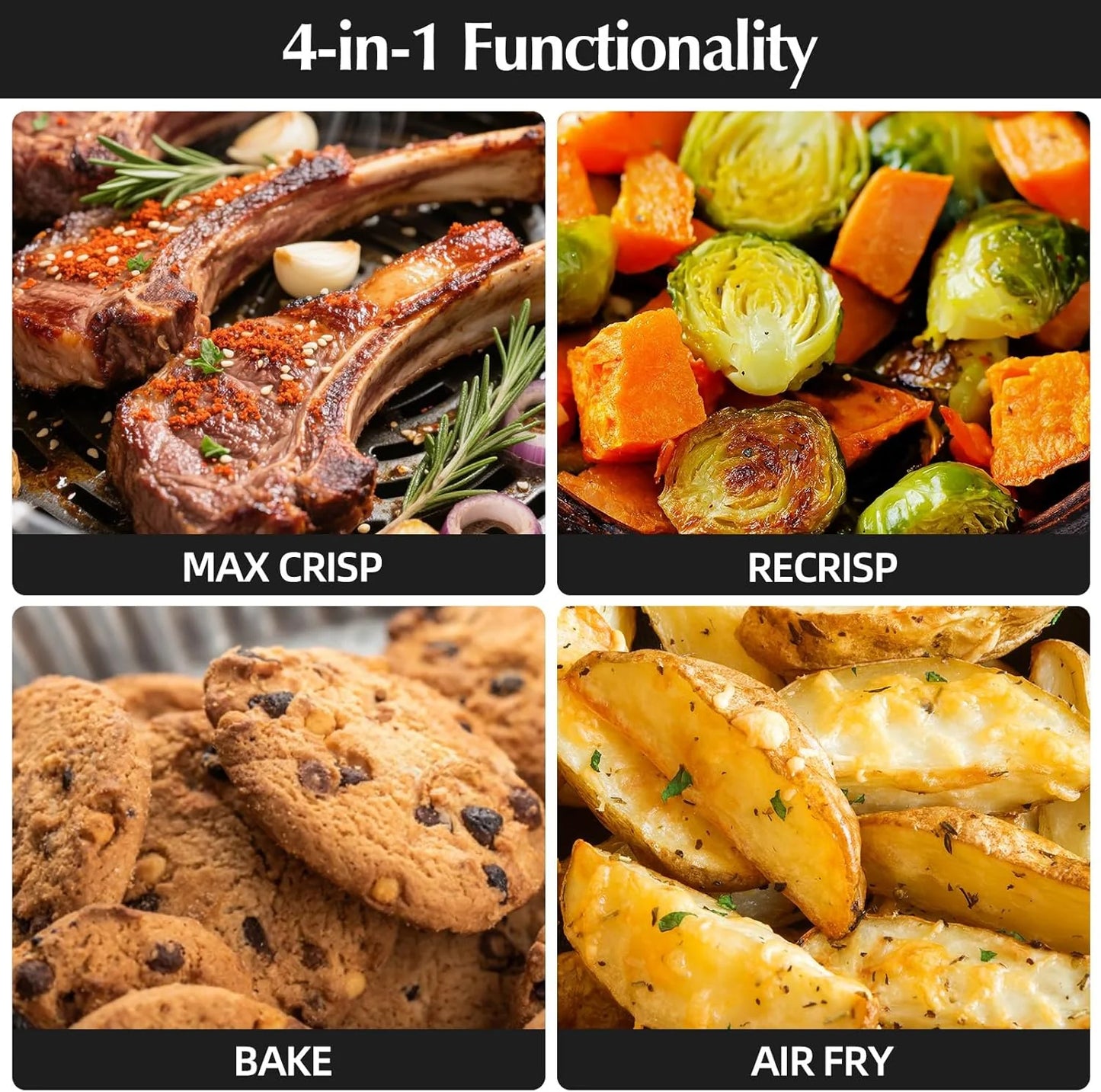 4-in-1 Portable Glass Air Fryer 140–400°F Precise Heat