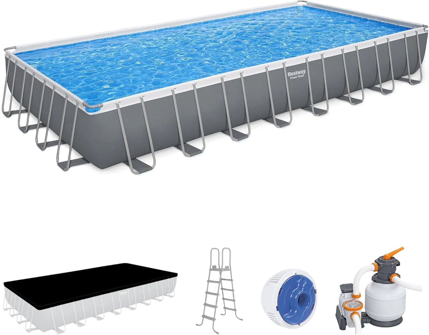 Power Steel 14' x 8'2" x 39.5" Oval Above Ground Pool Set | Includes 530gal Filter Pump, Ladder, ChemConnect Dispener