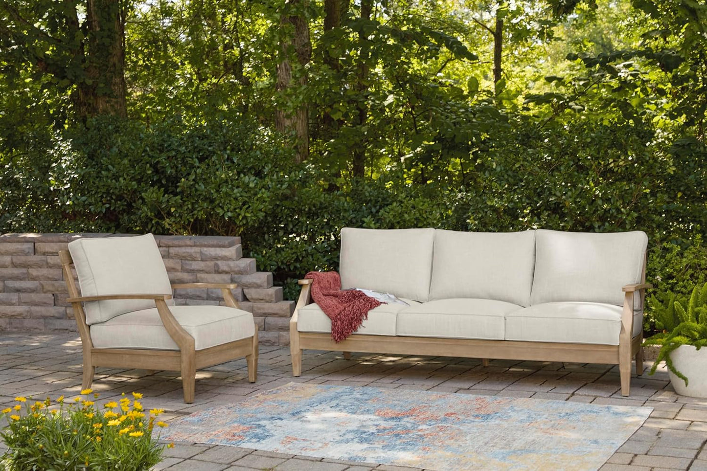 Coastal view outdoor terrace eucalyptus sofa