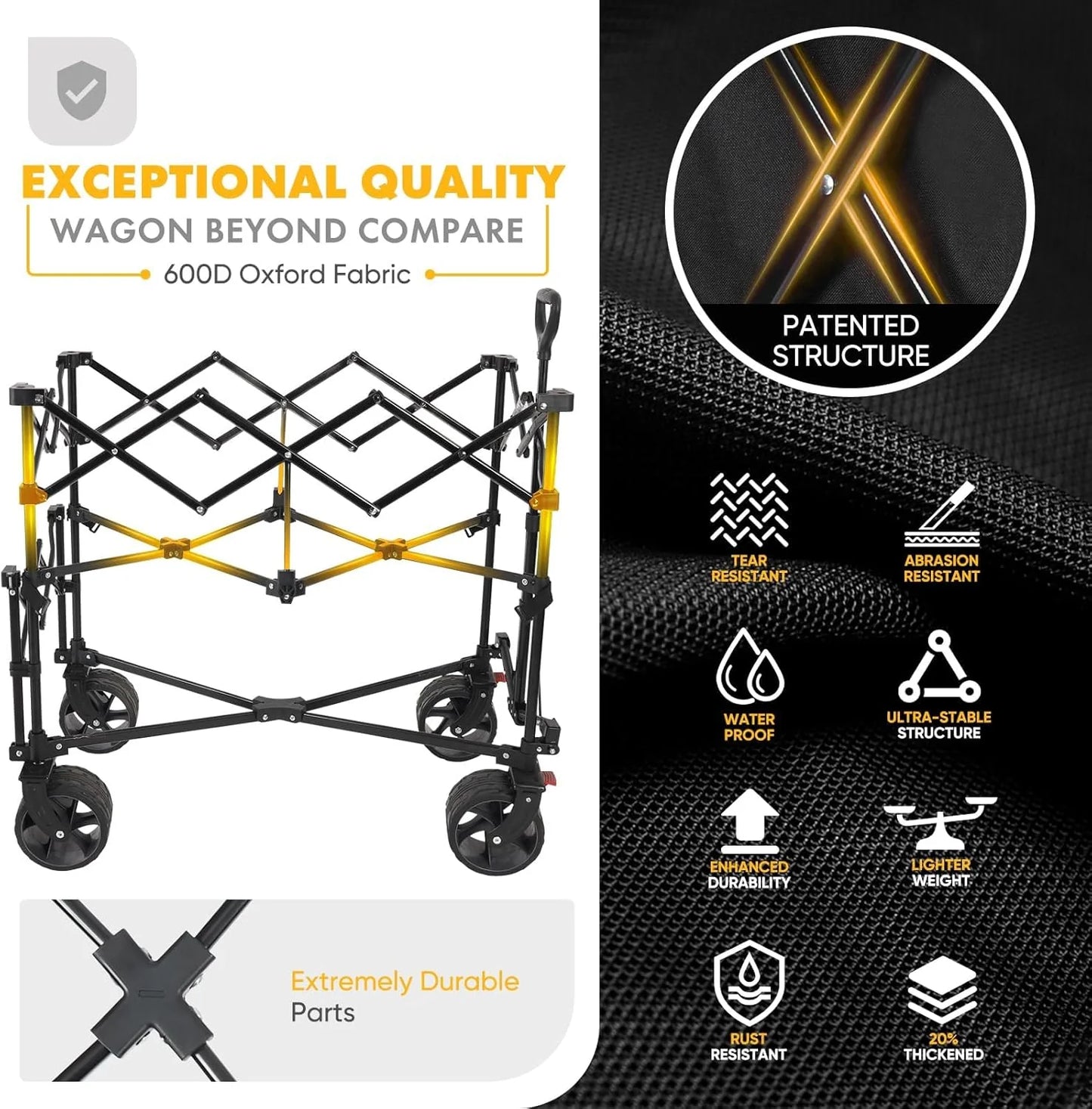400L Large Capacity Folding Double Decker Wagon with Brakes, 50" Extra Long Extender Cart, 500lbs Heavy Duty Collapsible Wagons