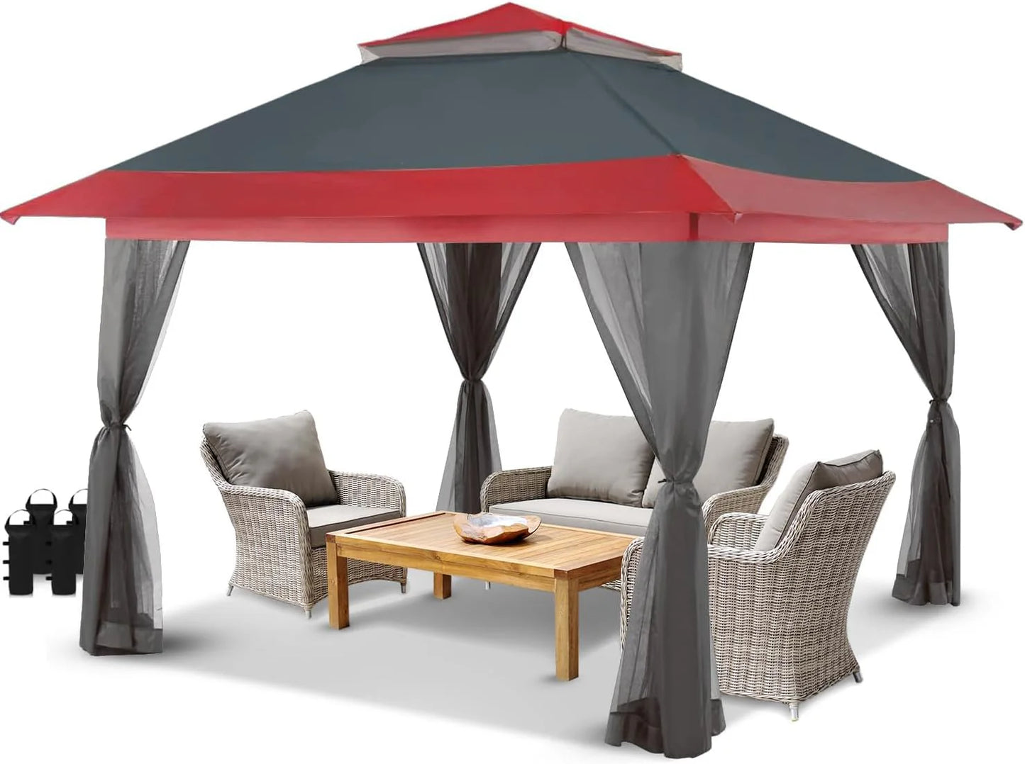 CROWN SHADES 13x13 Pop Up Gazebo, Canopy Tent, Gazebos on Clearance - Outdoor Gazebo for Backyard & Patio Furniture - Carpa Pop Up Tent with Wheeled STO-N-Go Cover Bag (White)