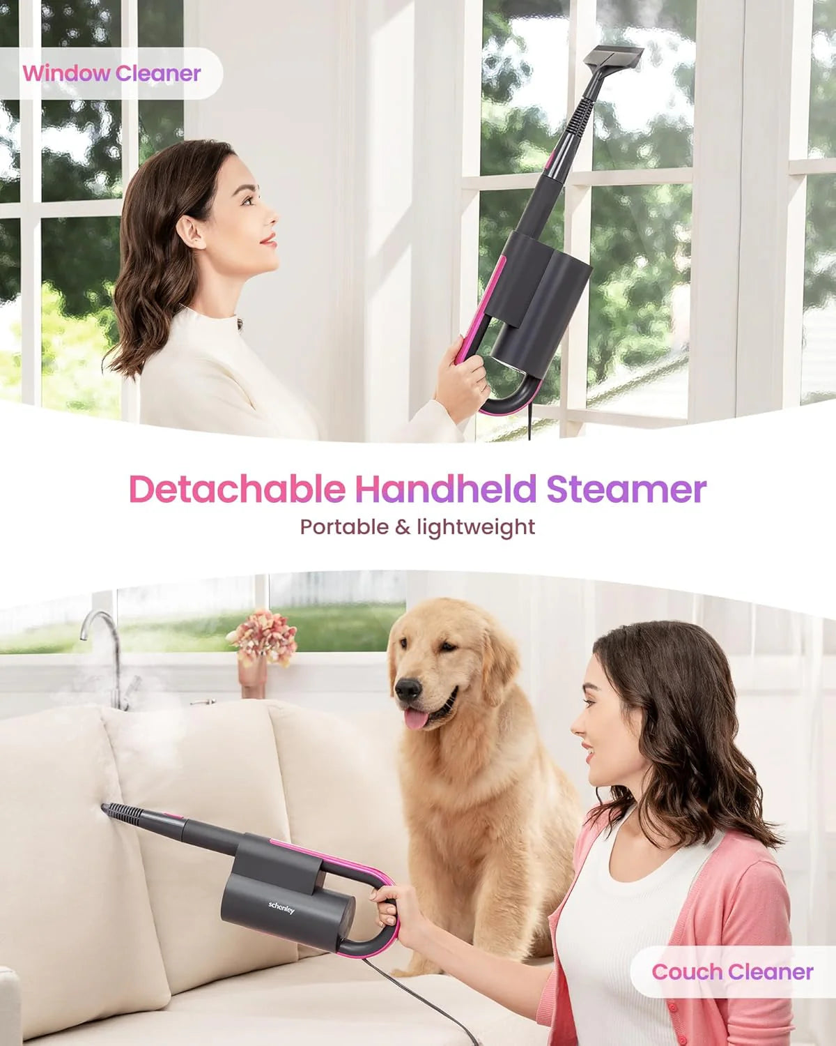 7-in-1 Steam Mop Dual-Rod Design with Detachable Handheld Steamer for Walls, Grouts, Hard Floors, Tiles, includes Multi-purpose Accessories and Washable Microfiber Pads