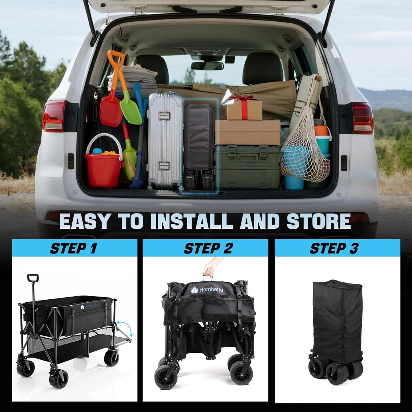 48" Extra Large Folding Travel Cart, 560 lb Capacity, 350 L Heavy Duty Utility Cart with Brakes and All-Terrain Wheels