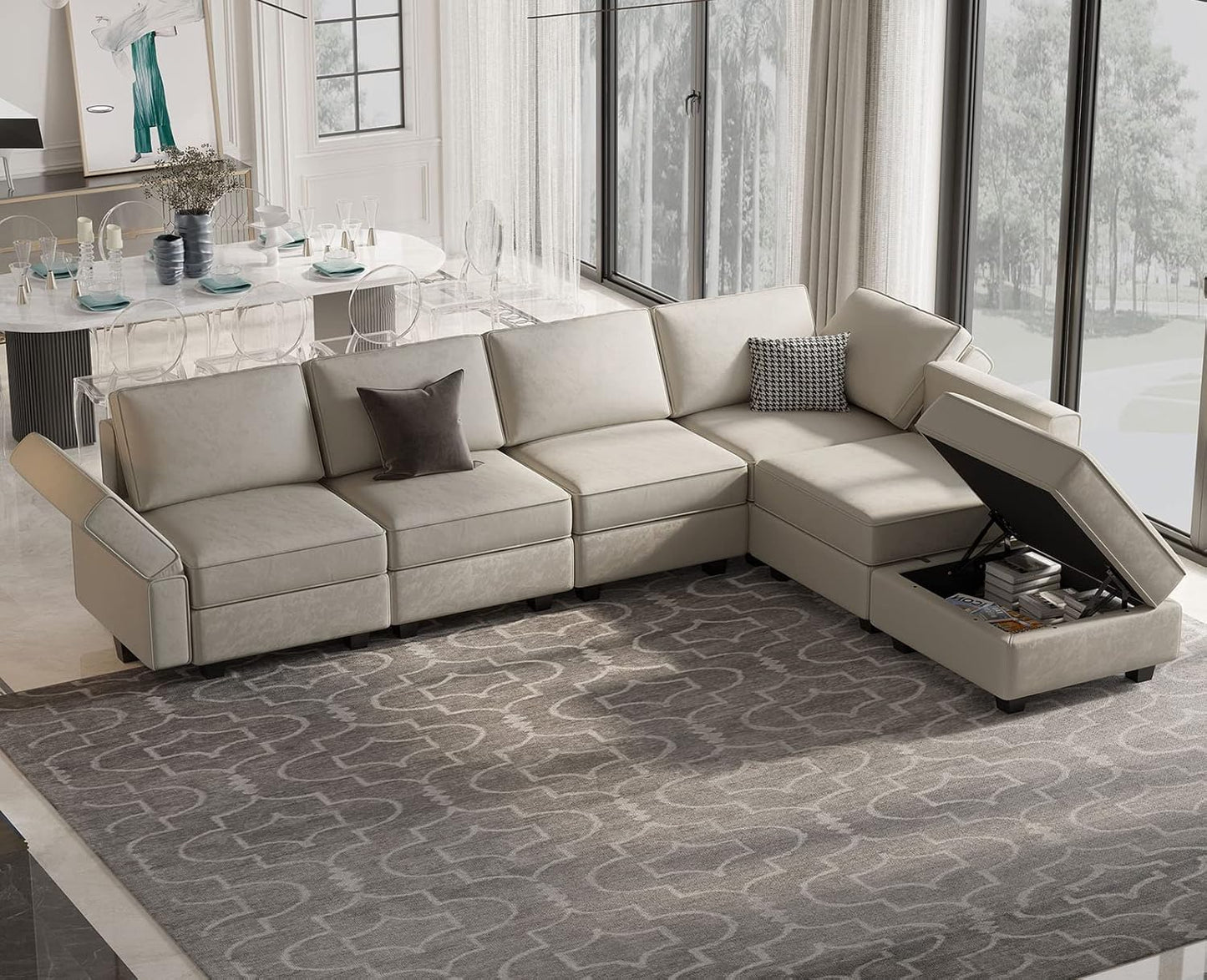 Belffin Modular Sectional Sofa with Ottomans Velvet Reversible Sleeper Chaise Bed Storage Seat Black