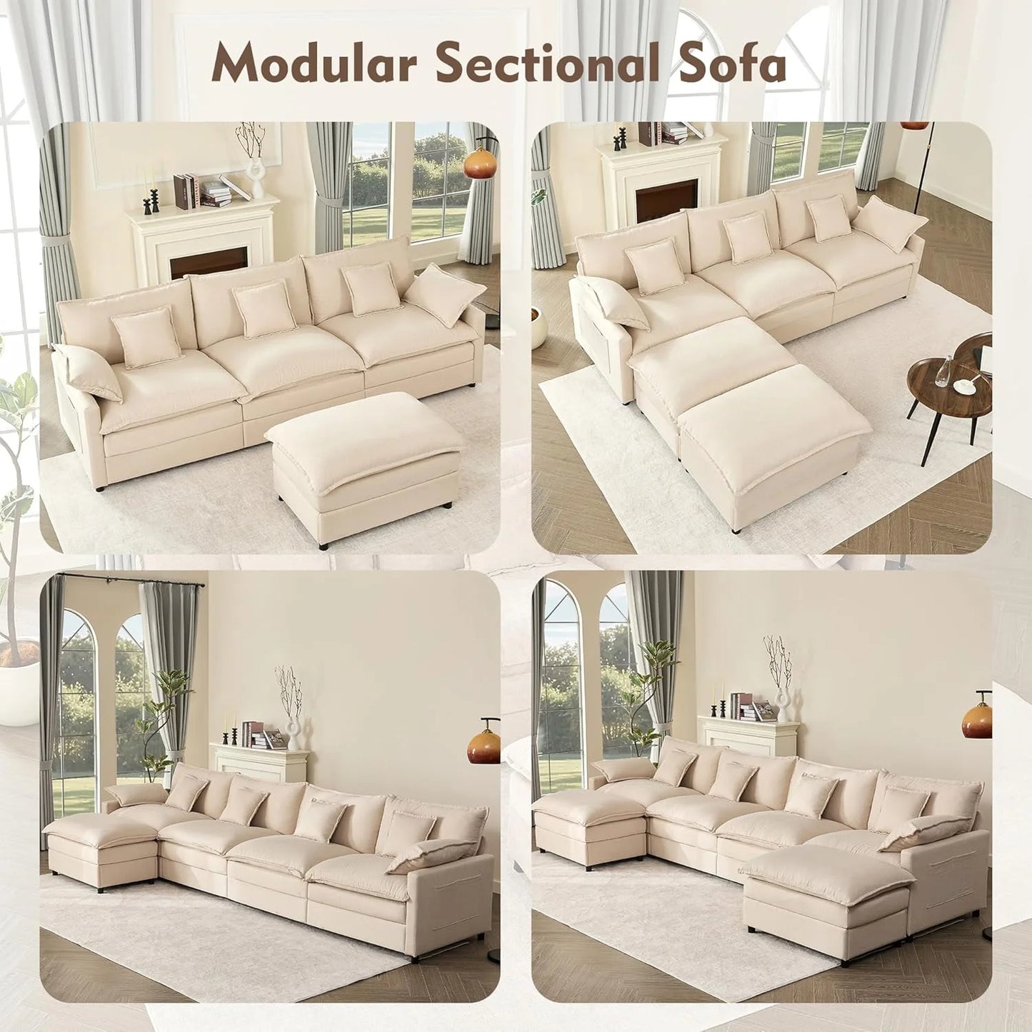 108" U-shaped sofa, modular sofa Comfortable cloud sofa