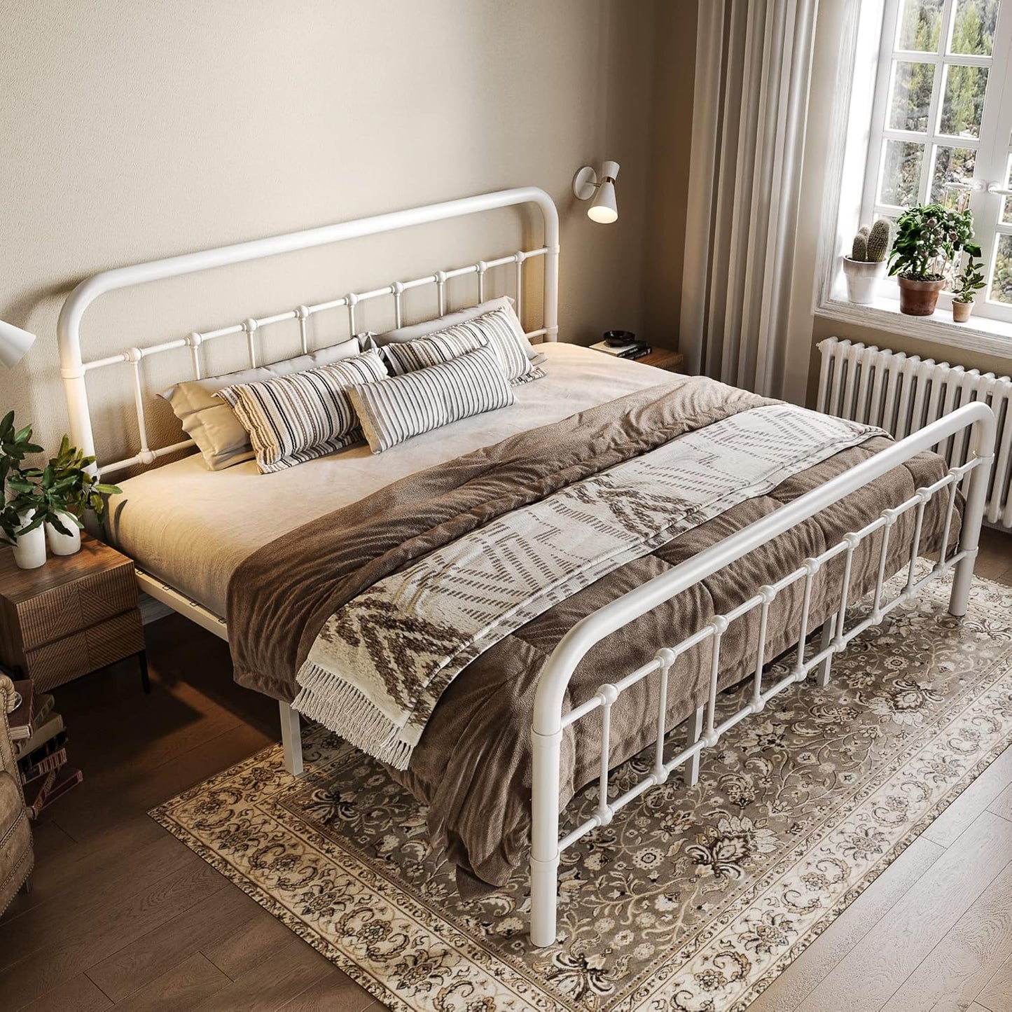 Allewie Queen Size Metal Platform Bed Frame with Victorian Style Wrought Iron-Art Headboard/Footboard, No Box Spring Required