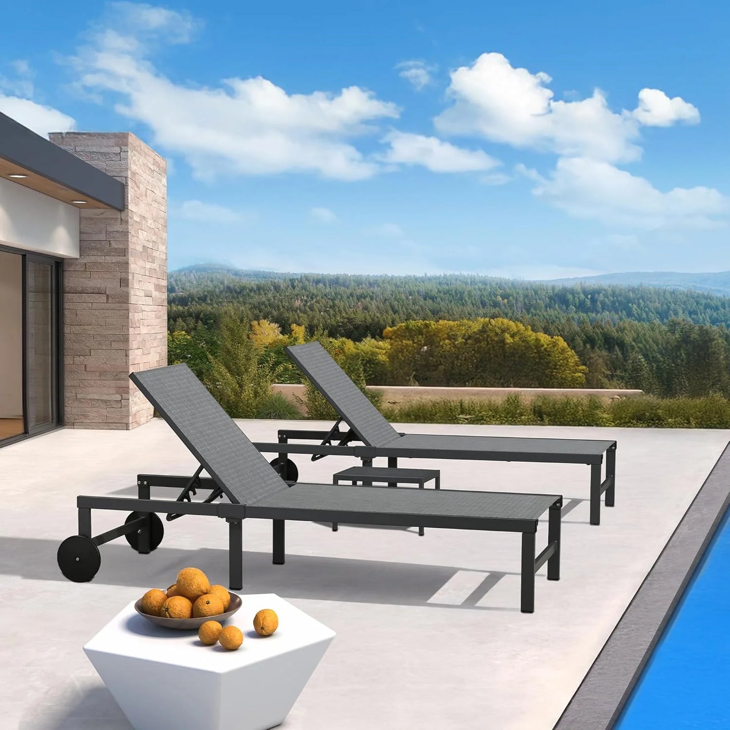 PURPLE LEAF Patio Tanning Lounge Chair Set with Face Down Hole Outdoor Aluminum Adjustable Reclining Chairs Wheels Pillows and Table for Poolside Beach Sunbathing Lounger, Beige