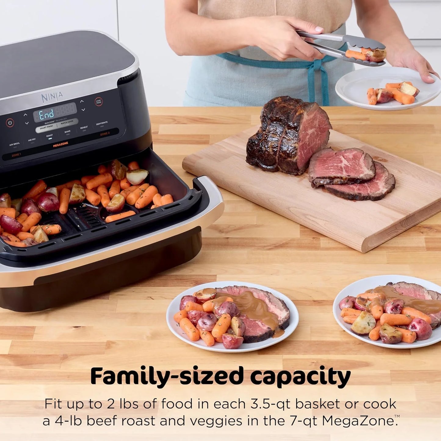 Ninja Foodi 6-in-1 FlexBasket Air Fryer with 7-QT MegaZone & Basket Divider for Large Proteins & Full Meals, Smart Finish Cook 2 Foods 2 Ways, Family Sized Capacity, Air Fry, Roast & More