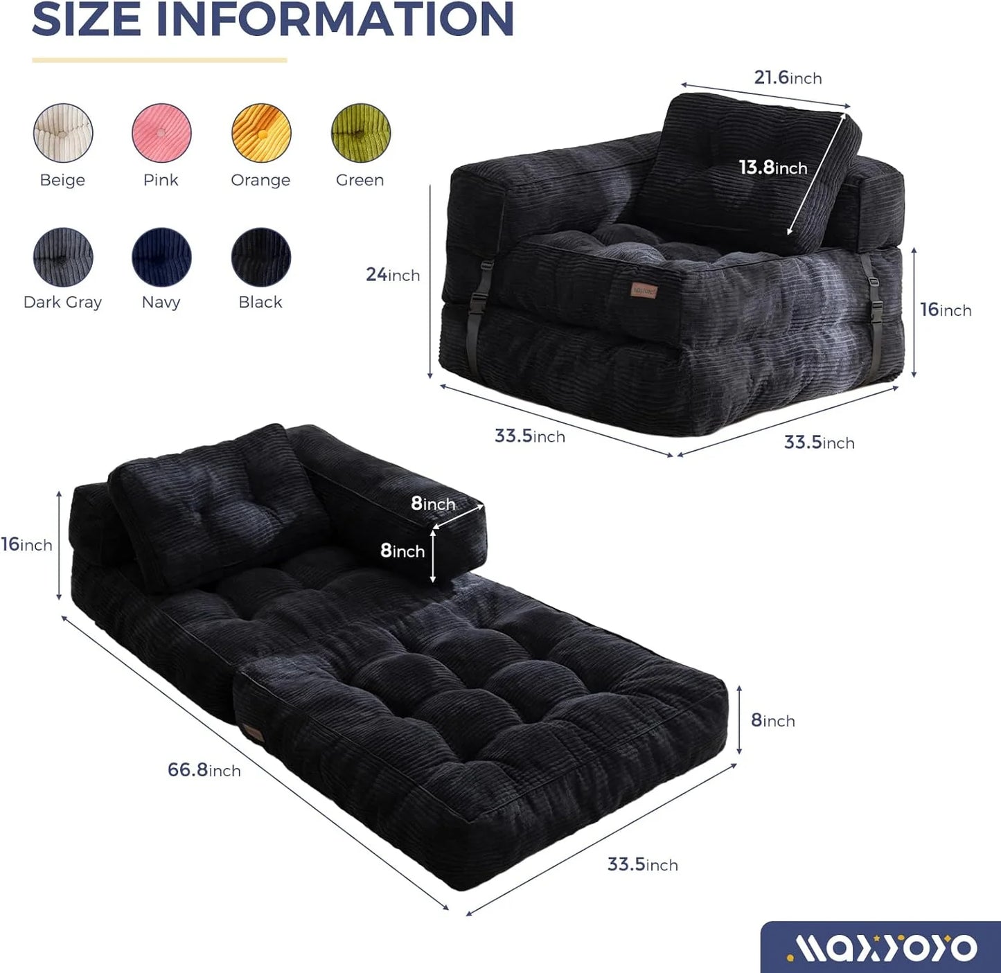 Folding Sofa Bed, L-Shaped Convertible Sofa Bed with Armrests and Pillows,