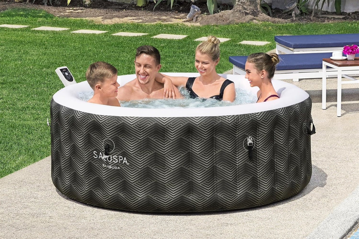 Bestway SaluSpa Miami EnergySense AirJet Inflatable Hot Tub Spa (71" x 26") | Portable Hot Tub with 2 Covers (1 Energy-Efficient Thermal Cover and 1 Standard Cover) | Fits Up to 2-4 Persons | Black