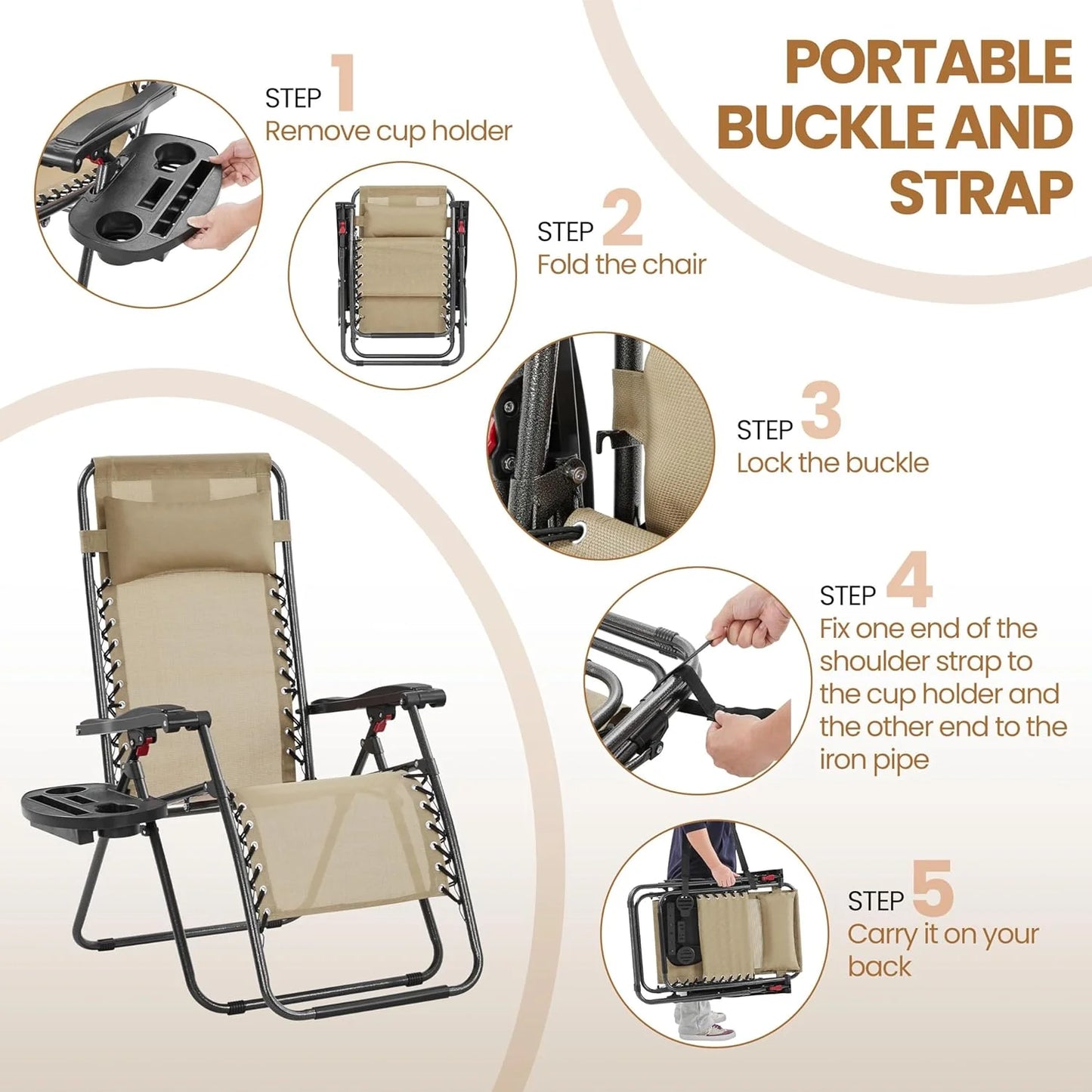 3PCS Zero Gravity Recliner Portable Outdoor Reclining Chair Set w/Side Table Folding Chaise Lounge Chairs