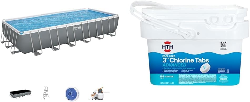 Power Steel 14' x 8'2" x 39.5" Oval Above Ground Pool Set | Includes 530gal Filter Pump, Ladder, ChemConnect Dispener