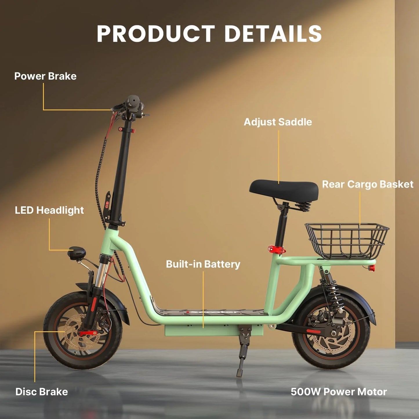 iScooter electric scooter with seat, 37/21 mile range, 28/19/15.6 mph top speed, dual suspension scooter with basket