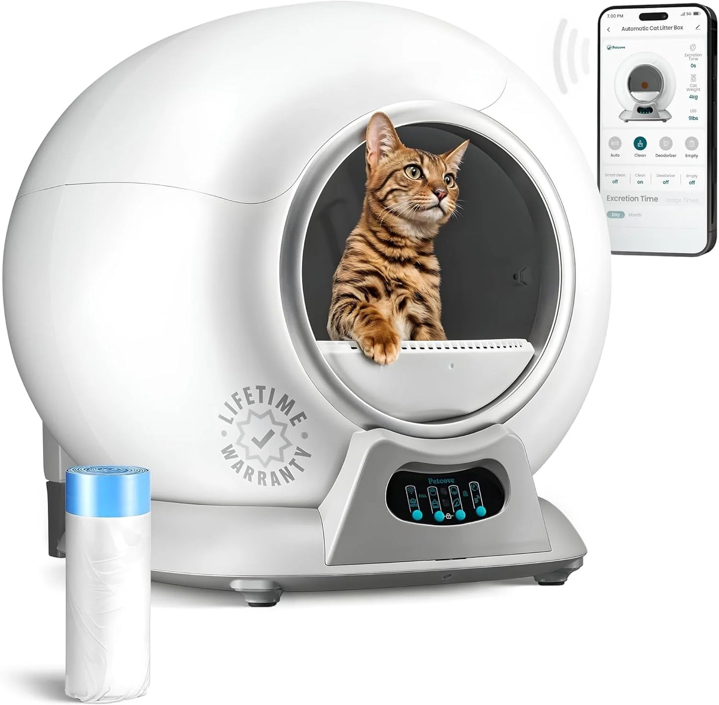 Self Cleaning Litter Box with Auto Safety Sensors for Multiple Cats - Automatic Cat Litter Box Self-Cleaning - Covered Odor Removal with APP Control - Compatible On All WiFi