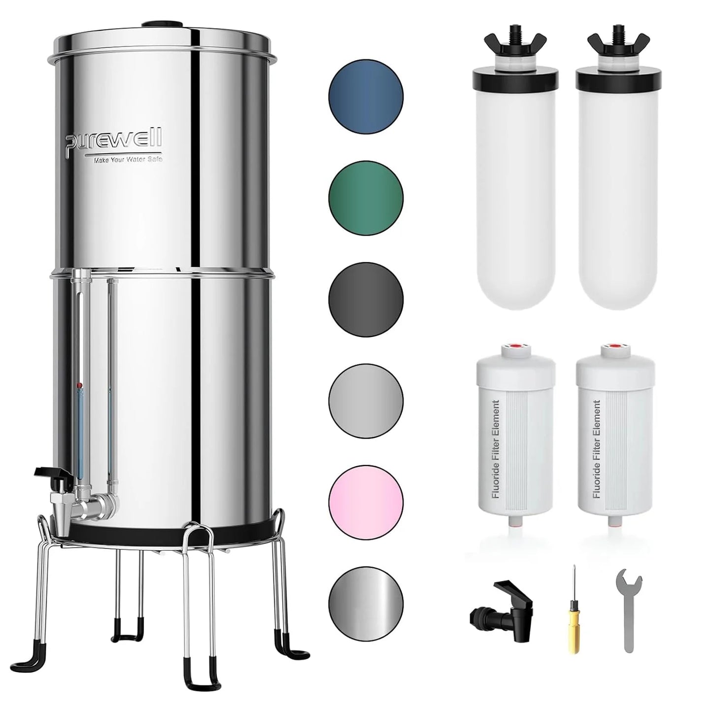 Purewell three-stage 0.01μm ultrafiltration gravity water filtration system 304