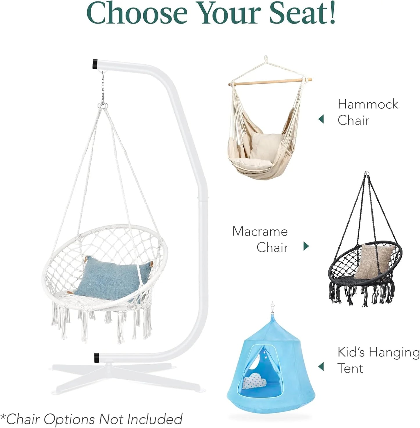 Best Choice Products Metal Hanging Hammock C-Stand for Chair/Weather-Resistant Finish, Offset Base - Stand Only - Black