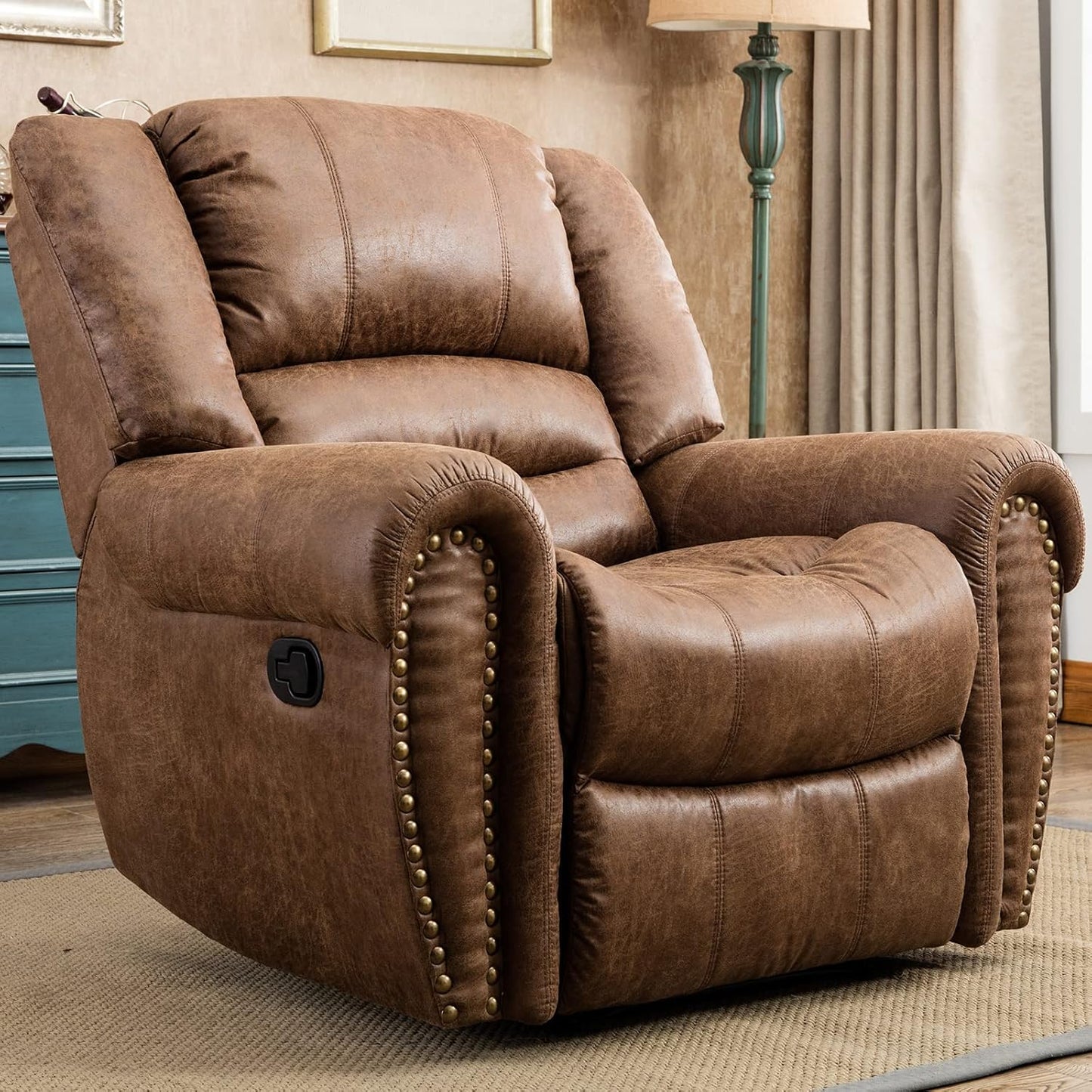 Leather recliner, classic traditional manual recliner, single sofa for living room