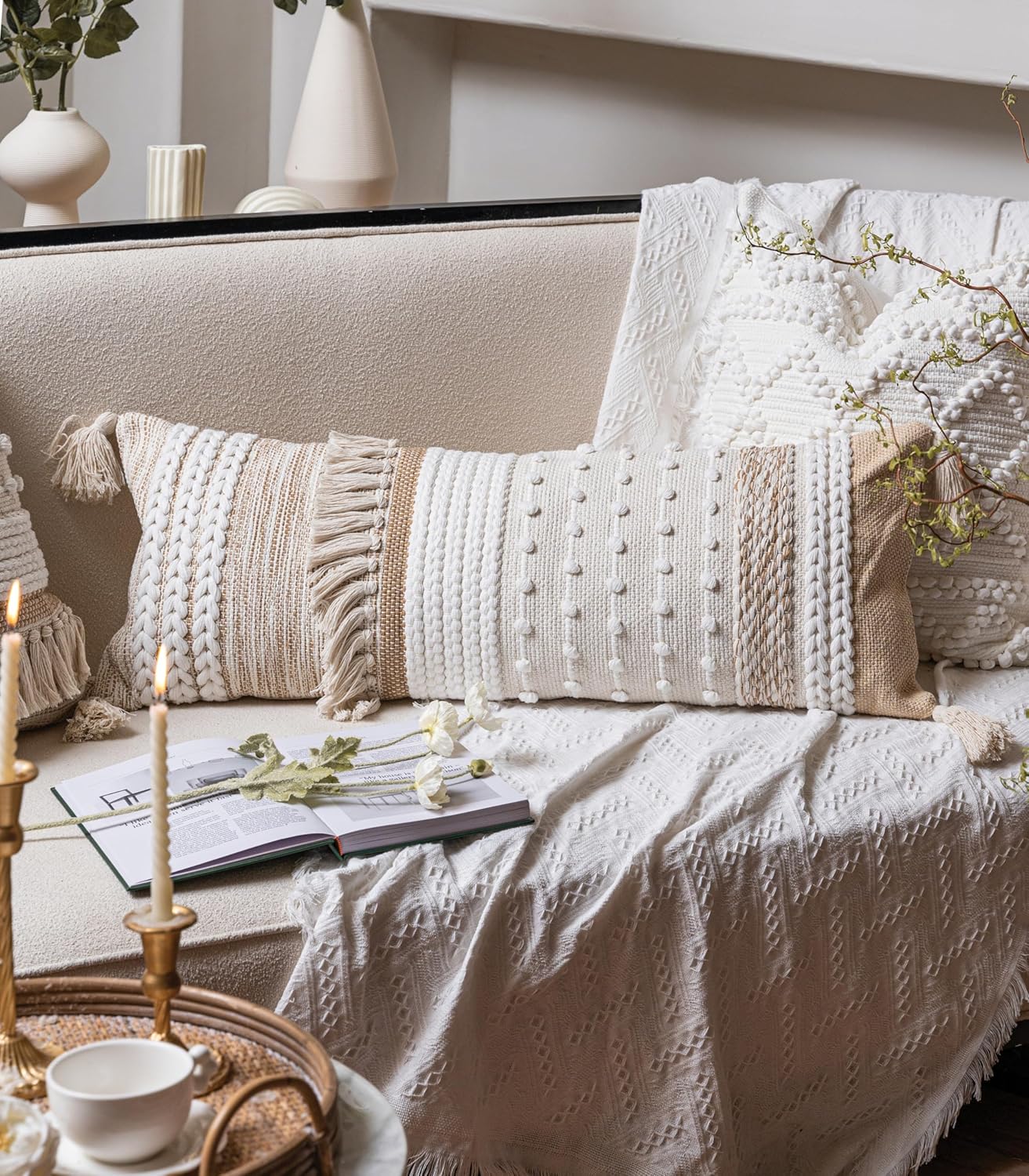 Blue Boho Decorative Throw Pillow Cover 20x20