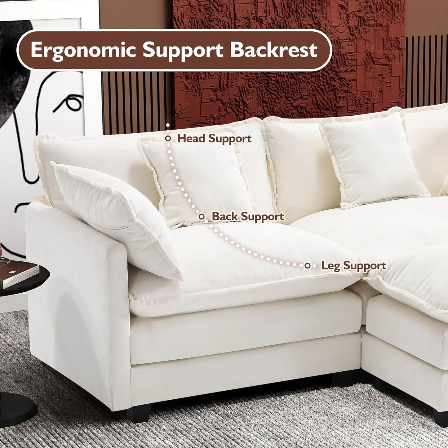 ihanherry 146-inch U-shaped modern sofa modular area cloud sofa