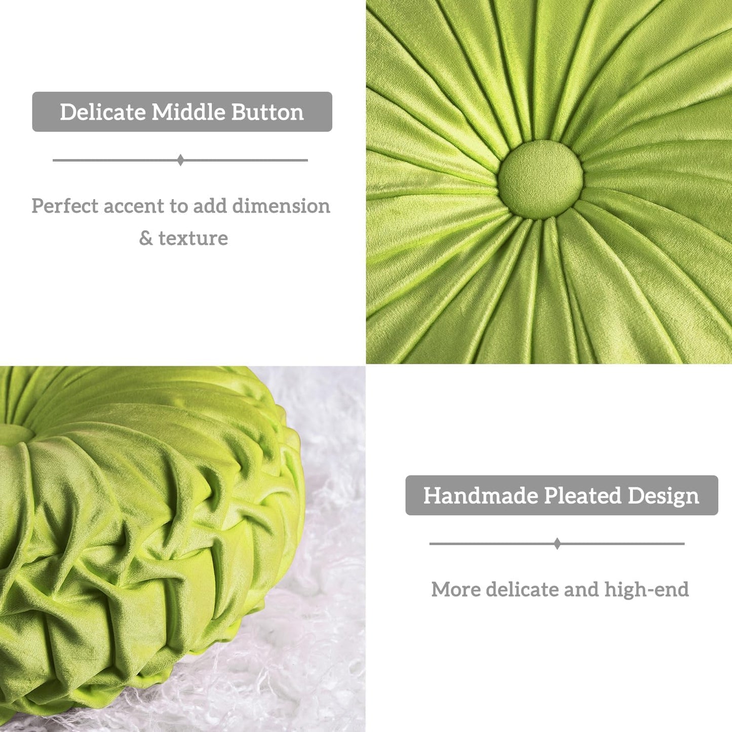 Set of 2 Decorative Round Pleated Throw Pillows