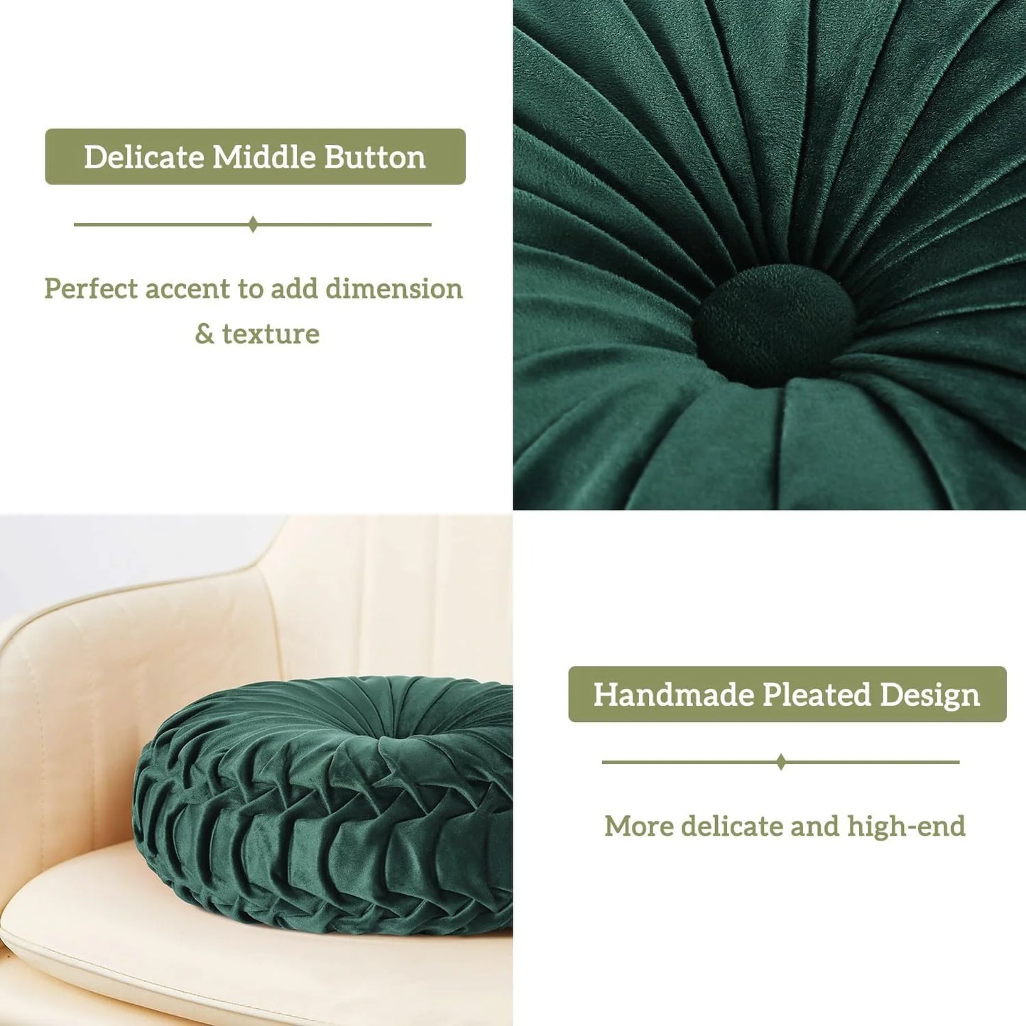Set of 2 Decorative Round Pleated Throw Pillows