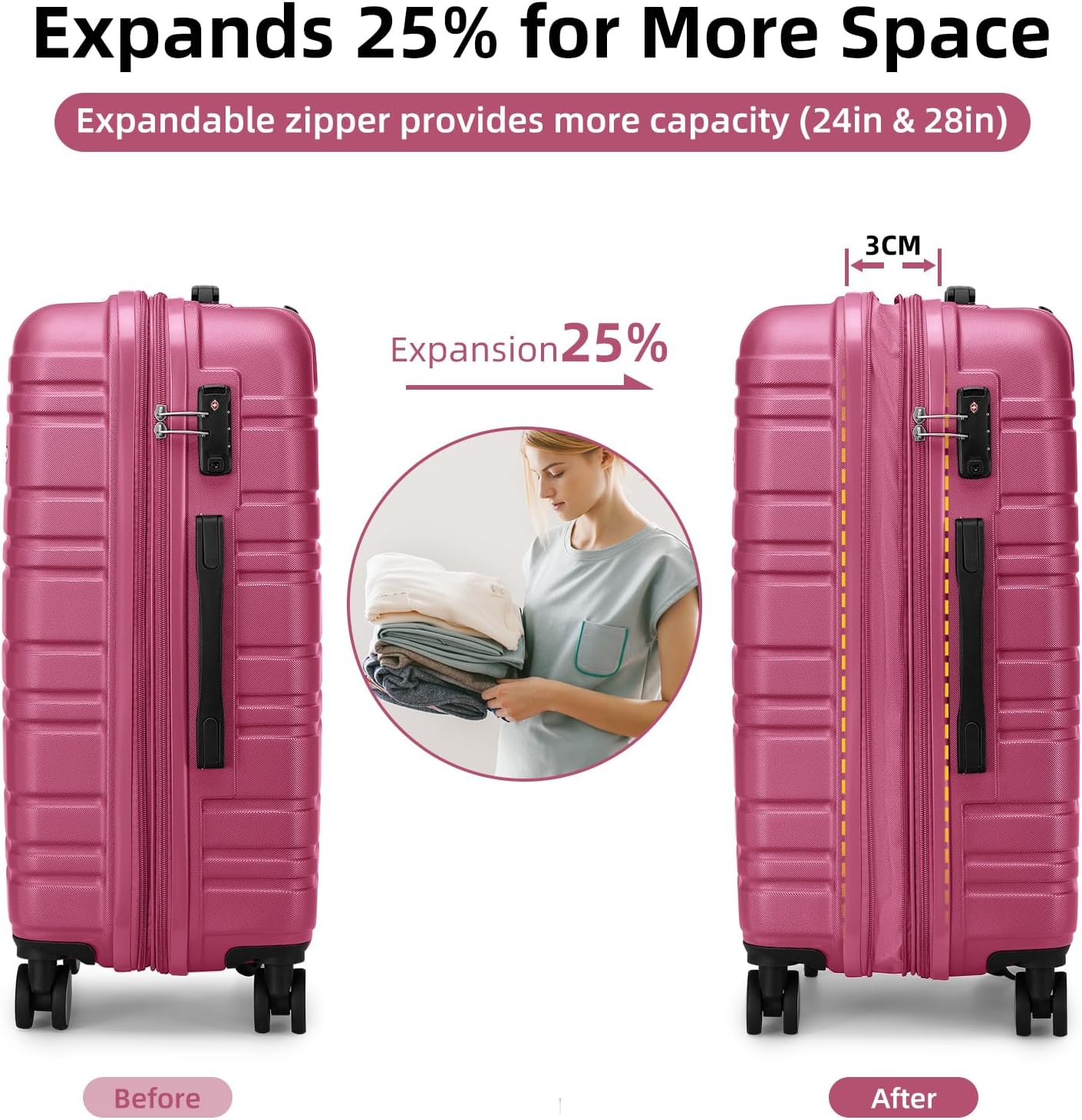 6-piece luggage set, expandable hardshell suitcase set with spinner wheels, lightweight rolling luggage set