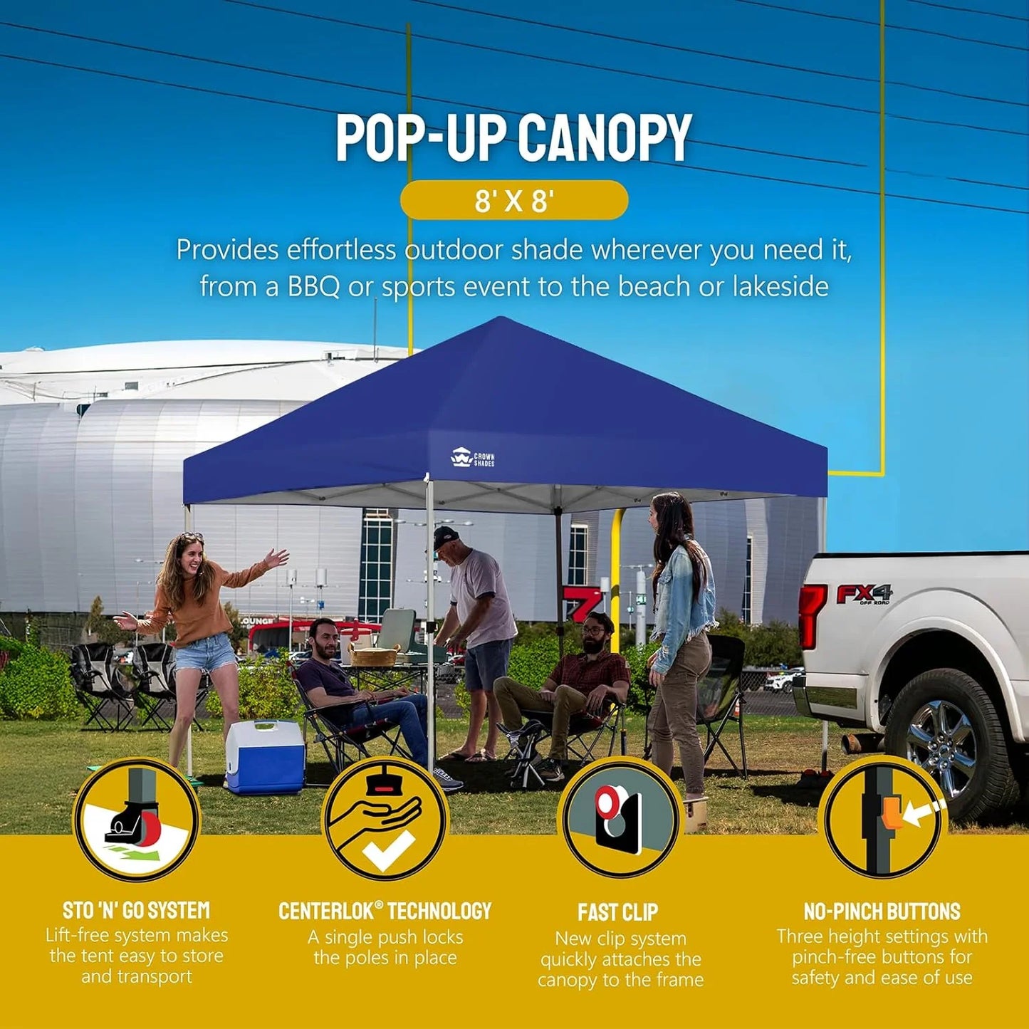 10x10 Pop-Up Awning - One-Click Installation Beach Tent - Outdoor Sunshade Silver Coated Top, 3 Heights and 4 Sand Pockets