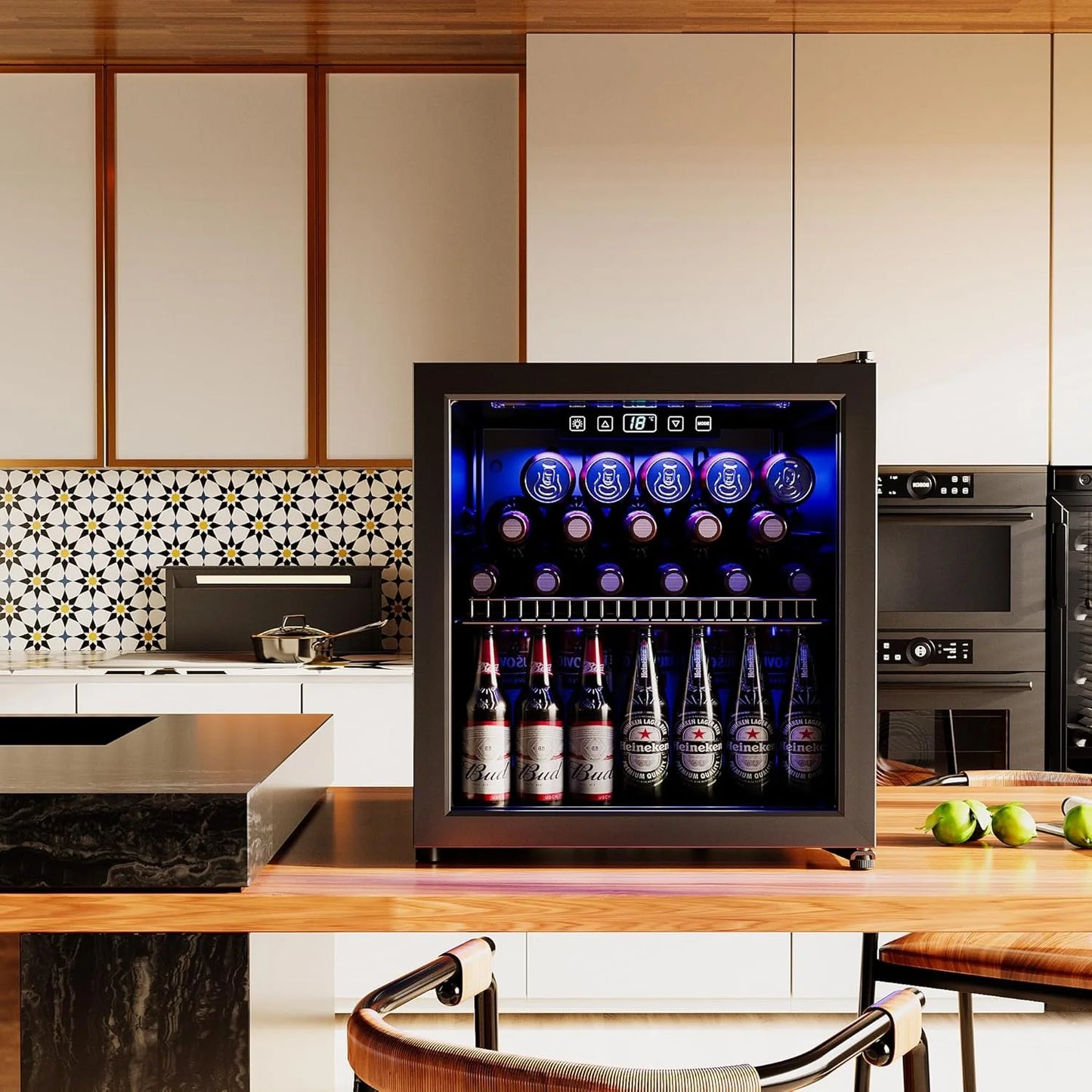 Beverage Refrigerator Cooler-120 Cans Freestanding Mini Fridge Cooler with Glass Door, Adjustable Shelves & Digital Temperature Display for Soda, Wine or Beer (Black, 3.2 Cu.Ft)