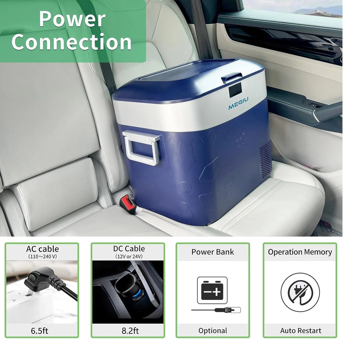 Car Fridge Portable 12 Volt Refrigerator 23 Quart (22 Liter) Freezer Compressor Cooler 12V/24V DC 110～240 V AC for Outdoor, Camping, Travel, Home Use -18℃~+15℃ (Green)
