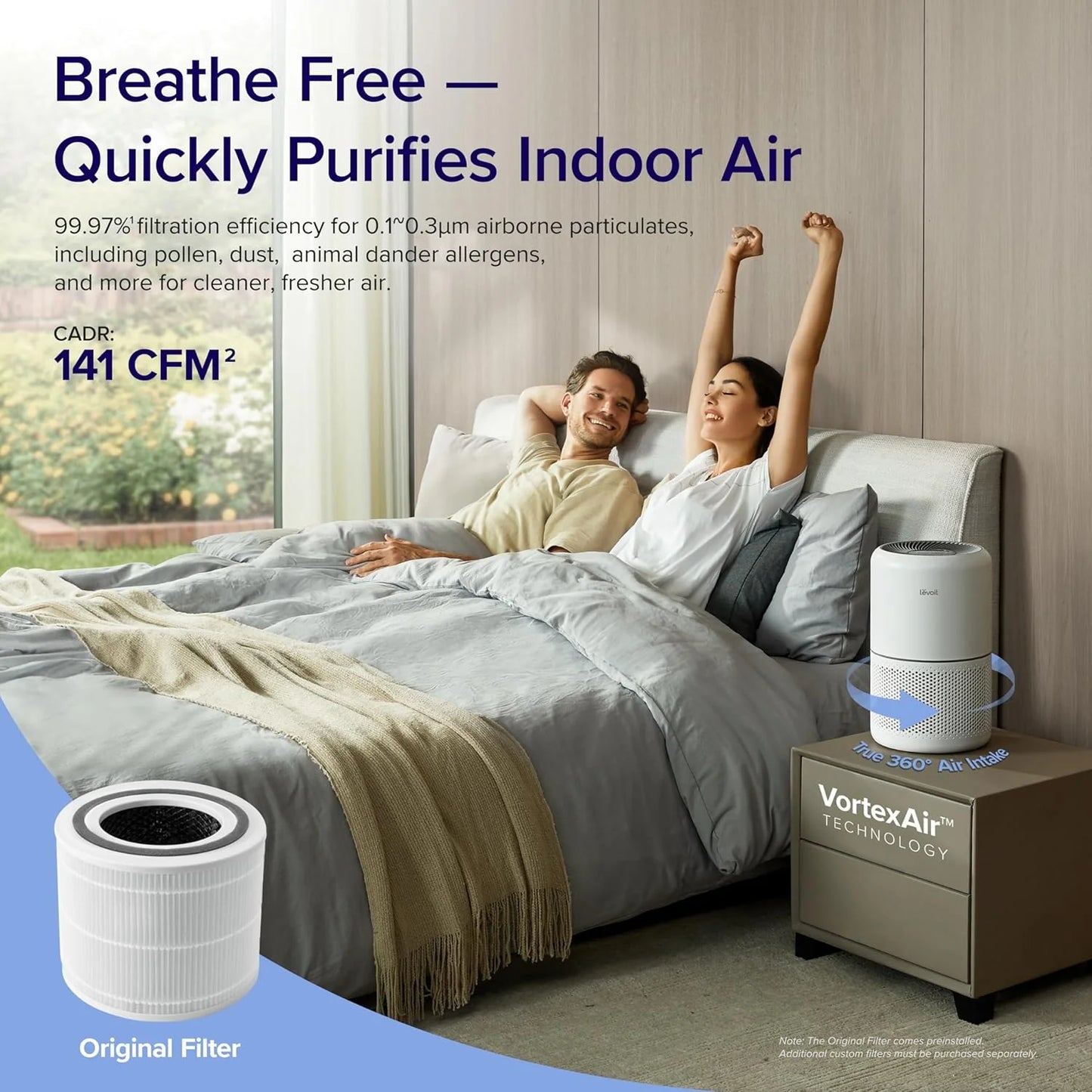 Air Purifier for Bedroom Allergies and Pet Hair, 56W High Torque Motor