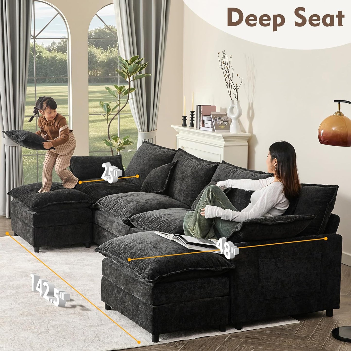 108" U-shaped sofa, modular sofa, three-seater comfortable cloud sofa
