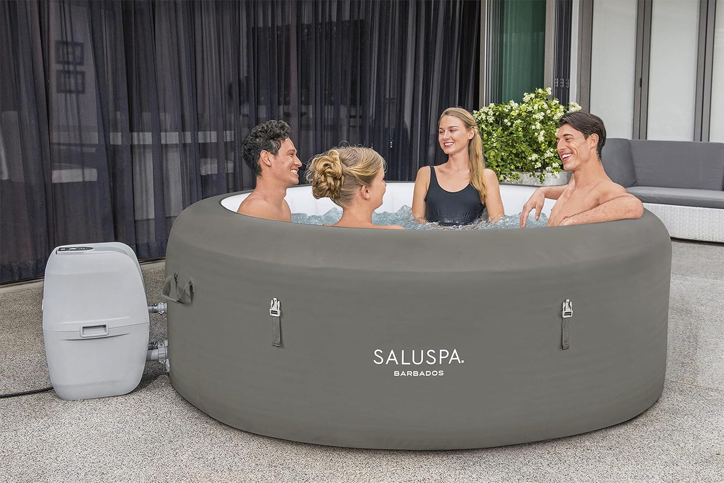Bestway SaluSpa Miami EnergySense AirJet Inflatable Hot Tub Spa (71" x 26") | Portable Hot Tub with 2 Covers (1 Energy-Efficient Thermal Cover and 1 Standard Cover) | Fits Up to 2-4 Persons | Black