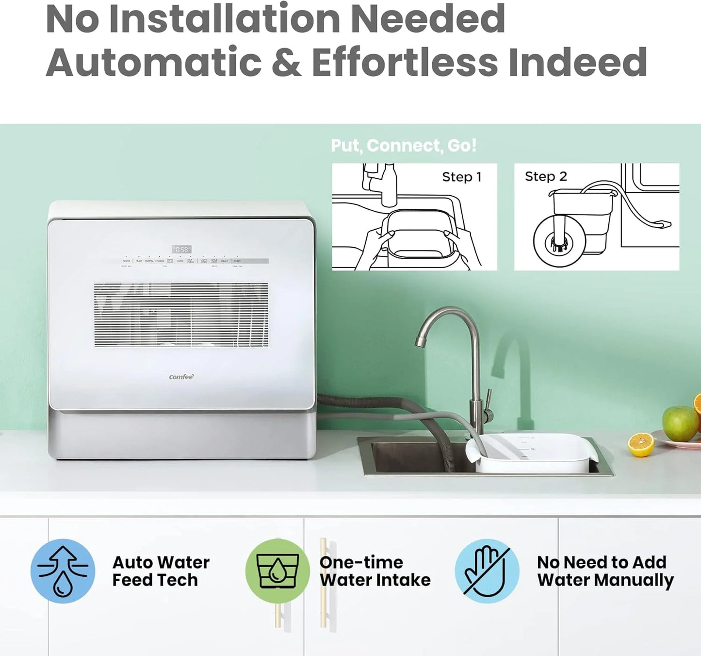 COMFEE' Portable Mini Dishwasher Countertop with 5L Built-in Water Tank