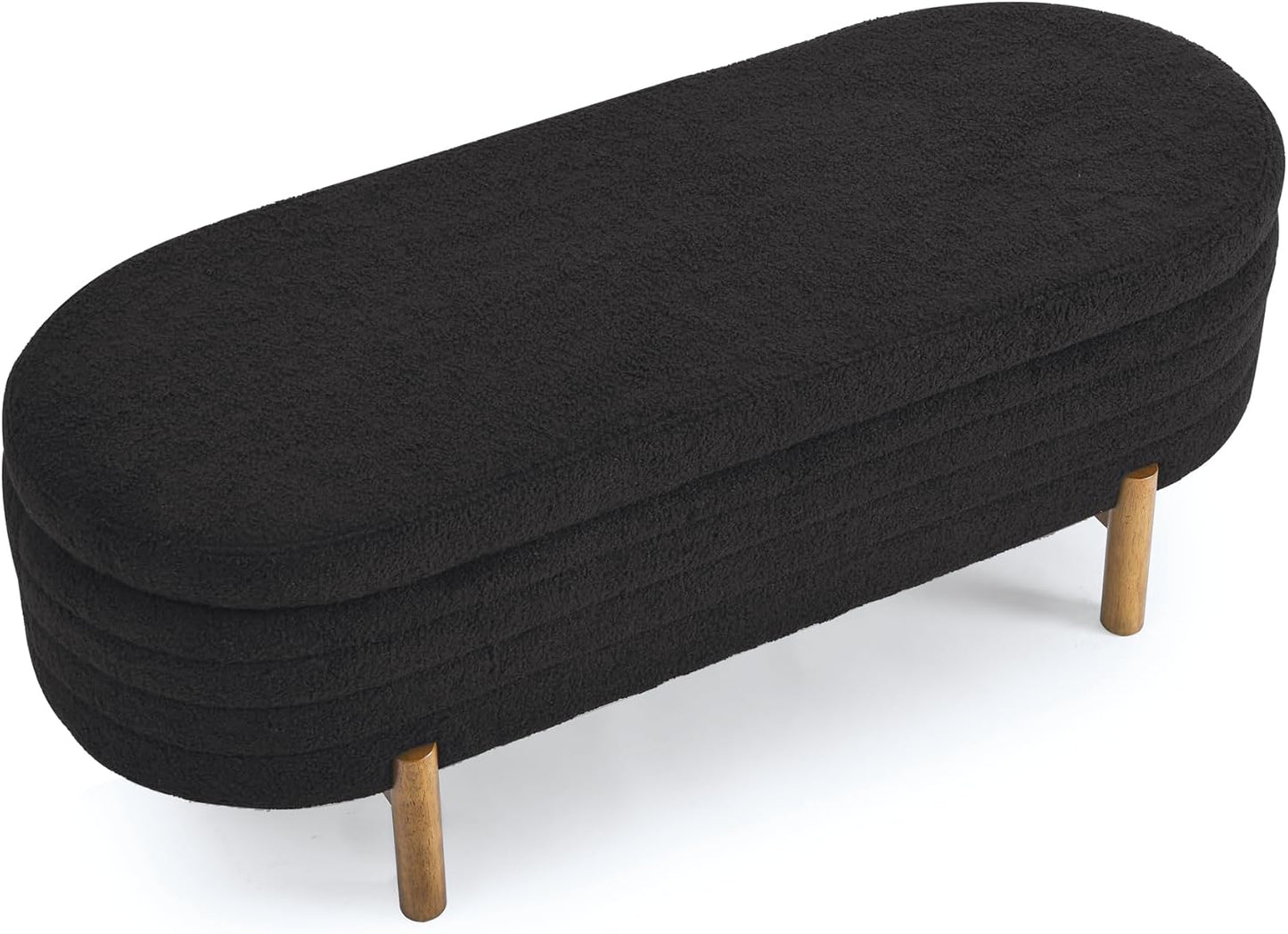 Furniliving Modern Storage Ottoman Bench, Sherpa Ottoman End of Bed Bench with Solid Wood Legs Upholstered Ottoman Benches with Storage Indoor Bench