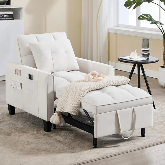 Convertible Sleeper Chair, 3 in 1 Sleeper Chair Bed Pull Out Sofa Bed Chairs, Velvet Single Sofa with Adjustable Backrest