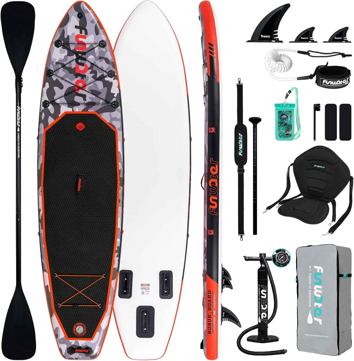 FunWater Inflatable Stand Up Paddle Board with Premium SUP Paddle Accessories, Non-Slip EVA Deck, 11'/10'6' Paddle