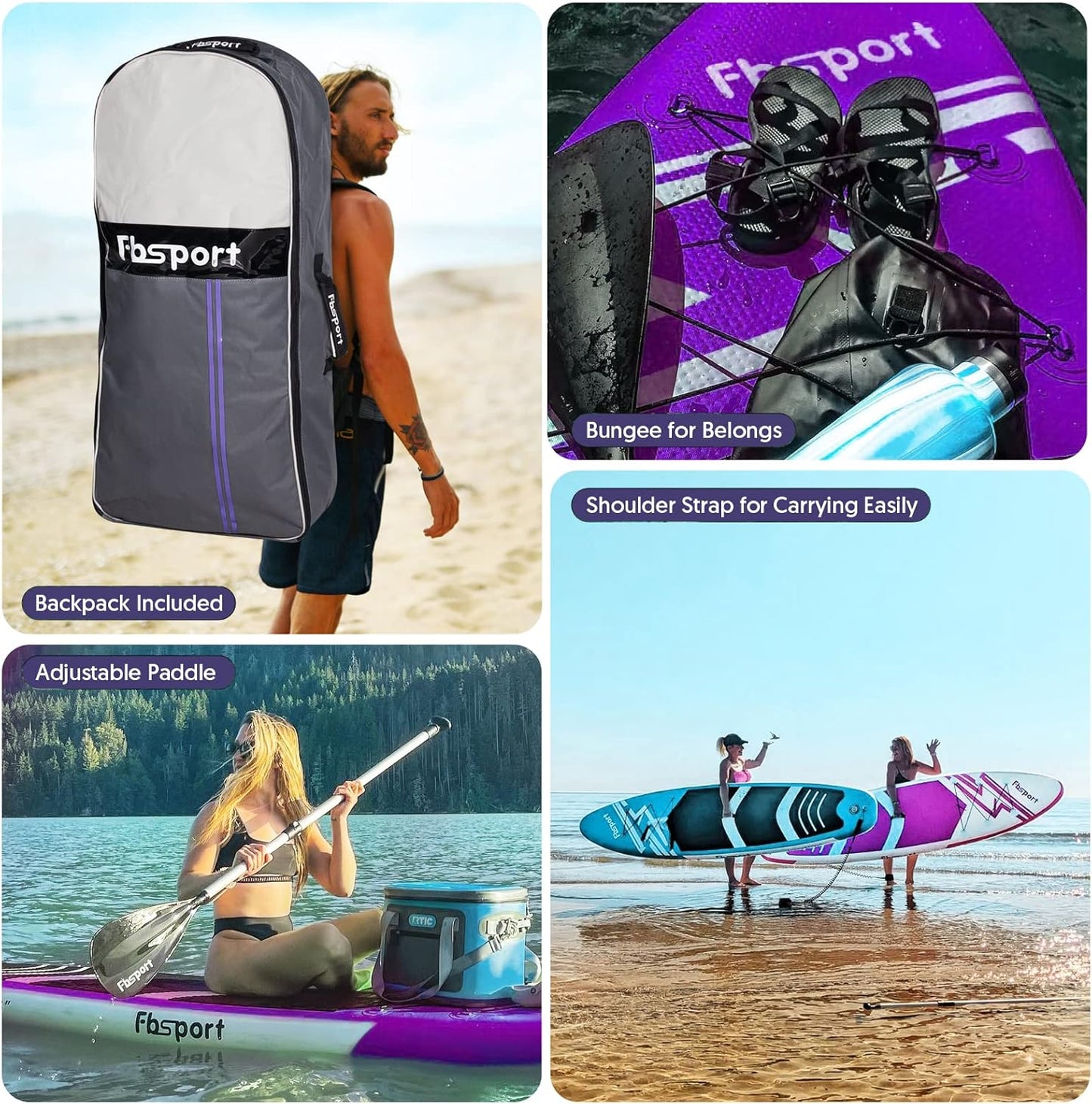 FBSPORT 11' Premium Stand Up Paddle Board, Yoga Board with Durable SUP Accessories & Carry Bag | Wide Stance, Surf Control, Non-Slip Deck, Leash, Paddle and Pump for Youth & Adult