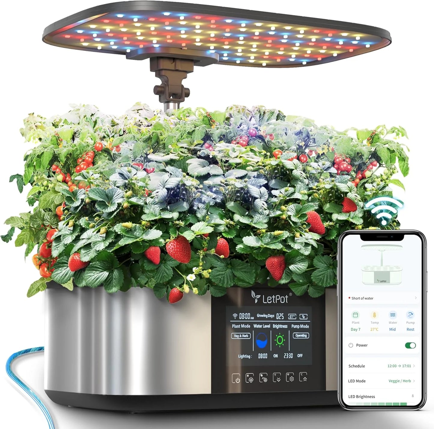 Hydroponic Planting System, 12 Indoor Smart Herb Garden Set, Indoor Garden, App and WiFi Control, with 24W Grow LED, 5.5L Water Tank, Pump System, Automatic Timer